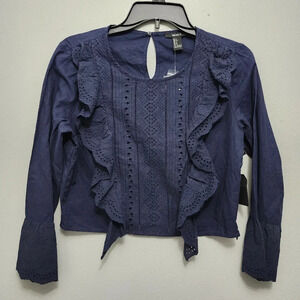 Forever 21 women's blouse top size S navy blue long sleeve crop new with tags
